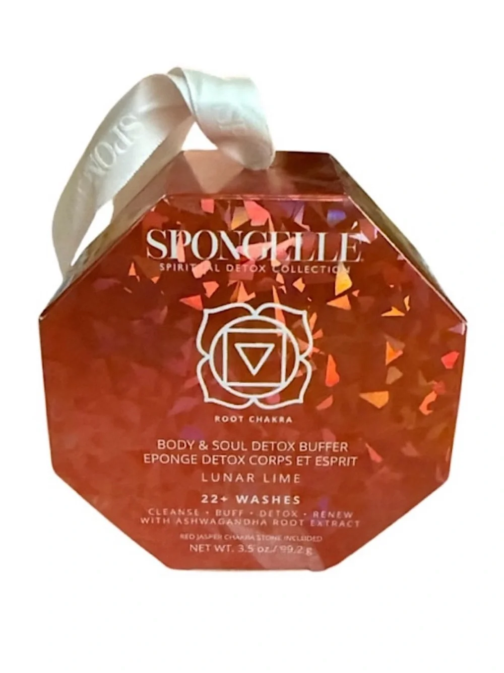 Spongelle Spiritual Detox Buffer Lunar Lime with Red Jasper Root Chakra Stone
